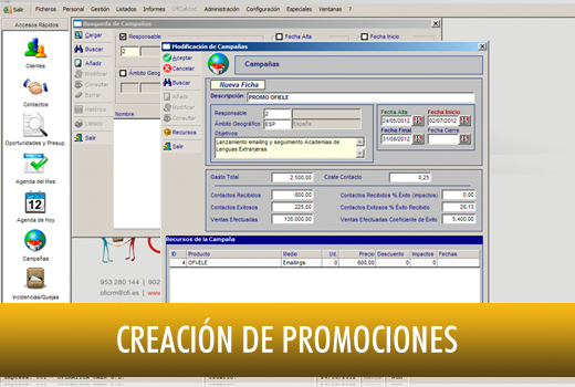 Creación de promociones para clientes Software Ofimática - OfiCRM