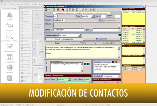 Modificación de Contactos Software Ofimática - OfiCRM