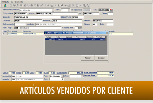 Artículos vendidos por cliente Software Ofimática - OfiGEs